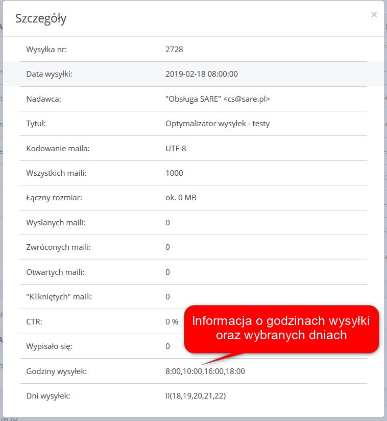 Szczegóły zaplanowanej wysyłki