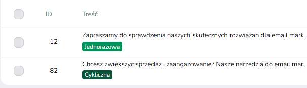 Widok wysyłki jednorazowej i cyklicznej