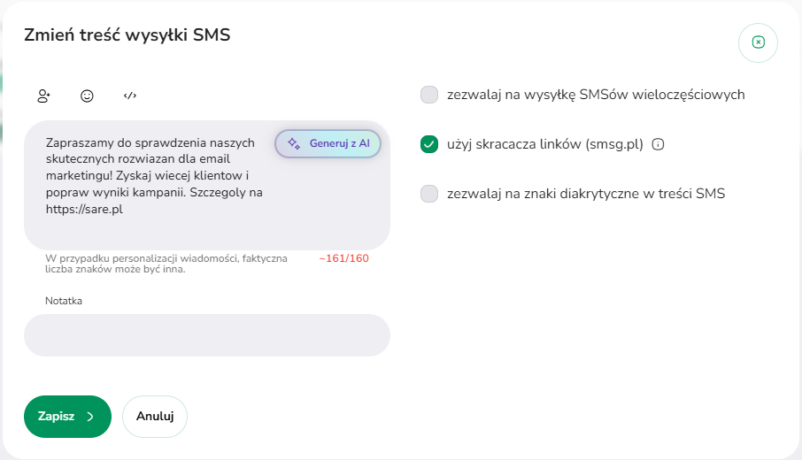 Edycja treści wiadomości
